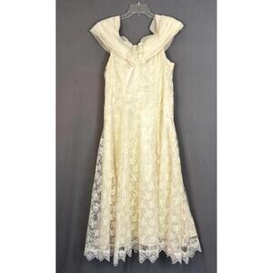 Vintage 80/90s Jessica McClintock #5 Bridal Ivory Lace Over Satin Sz 13/14